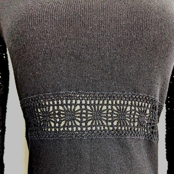 Crochet Sweater S Black Babydoll Y2K Hippie Whimsigoth Boho Goth Cutout Top 90s - Picture 6 of 12